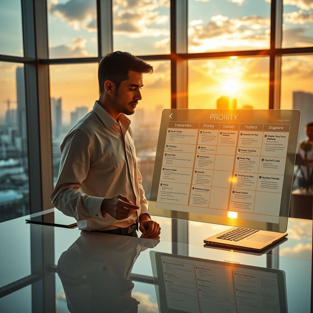 A person organizing tasks on a priority board with a focused expression.