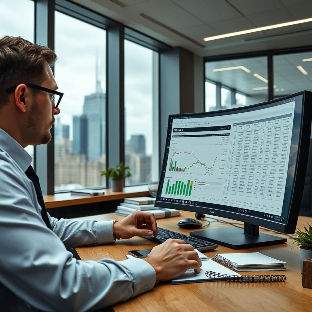 A financial analyst reviewing budget spreadsheets.