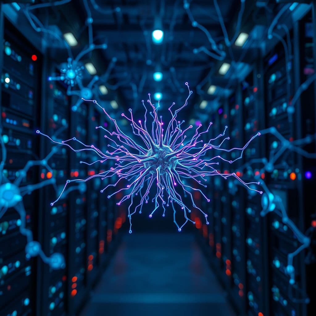 Visual representation of neural networks and machine learning concepts.