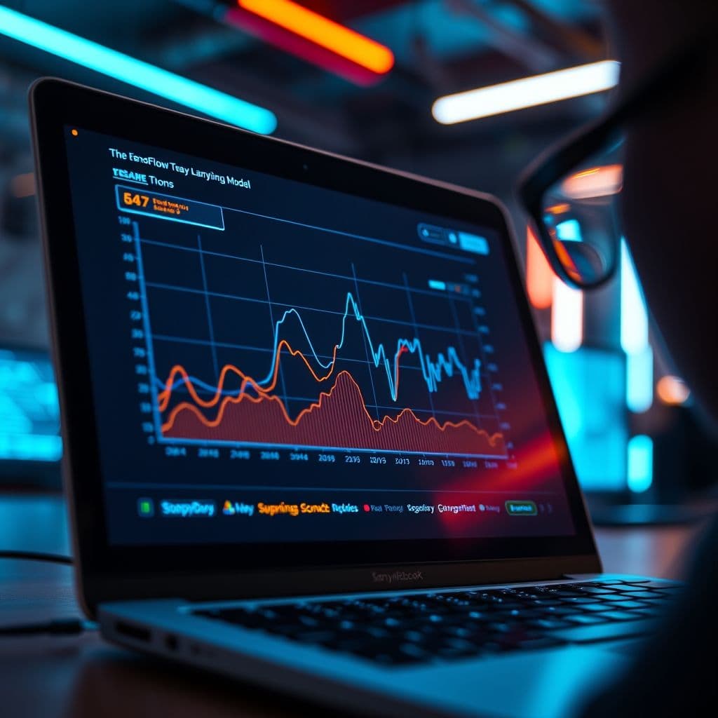 A machine learning model predicting outcomes on a laptop screen.