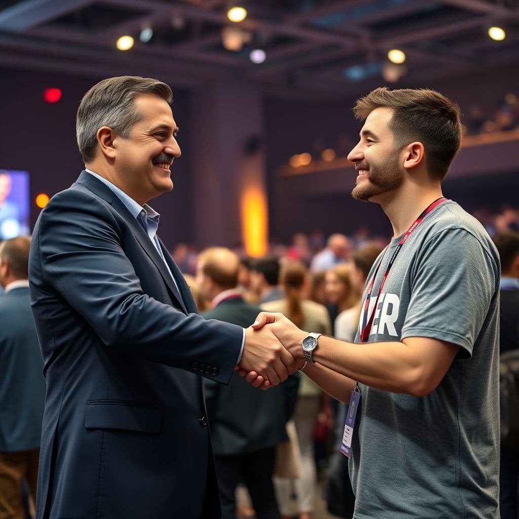 A Senior Technical Sourcer engaging with candidates at a tech conference.